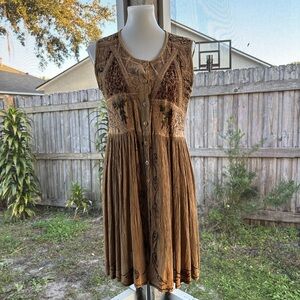 MPH Boho embroidered button closure dress